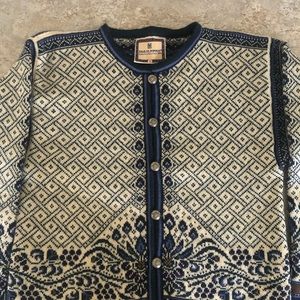 Dale Norway Blue White Cardigan Sweater Fair Isle Sz S